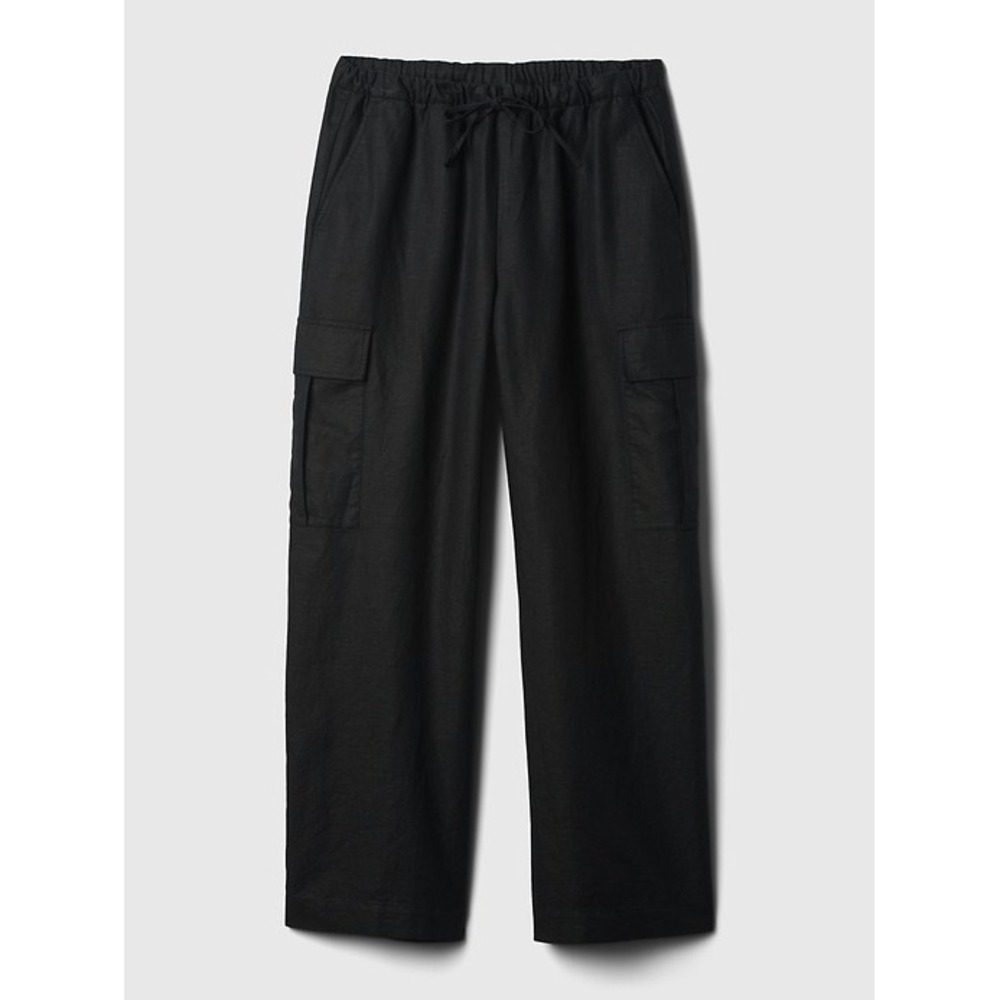 Gap Mid Rise Linen Blend Pull-On Cargo Pants Black Large
